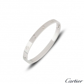 Cartier White Gold Plain Love Bracelet Size 16 B6035416